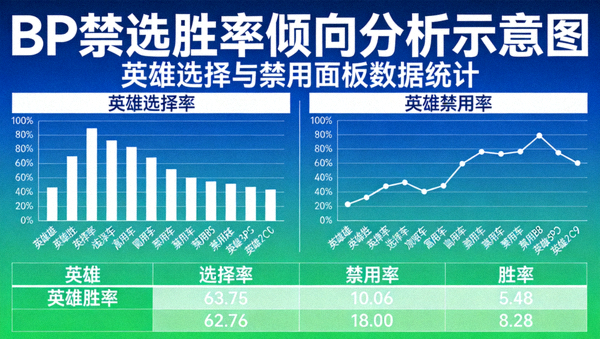 BP禁选胜率倾向分析示意图：英雄选择与禁用面板数据统计